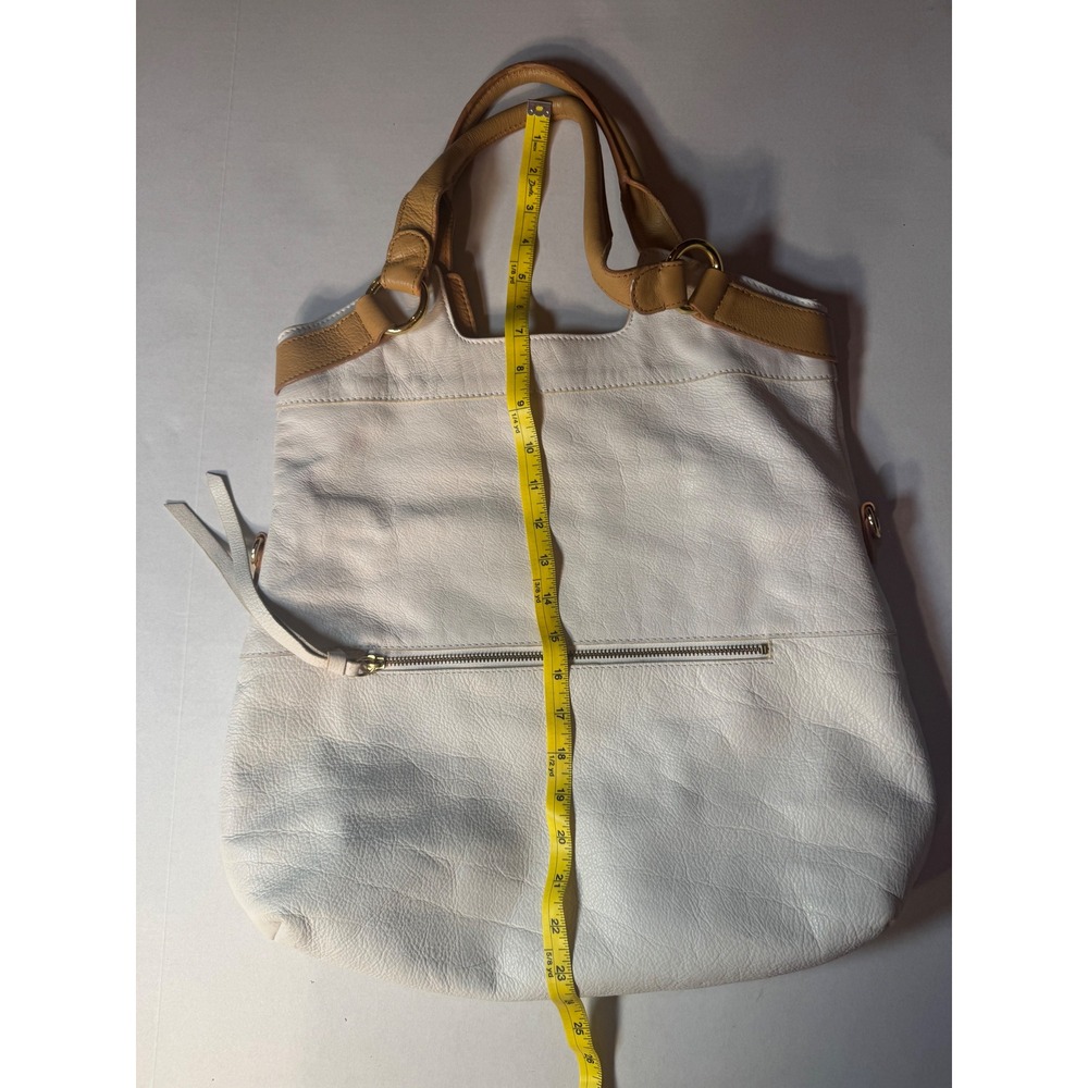 Margot Cream Tan Pebbled Genuine Leather Hobo Tote Bag Gold Hardware Large - Picture 6 of 14